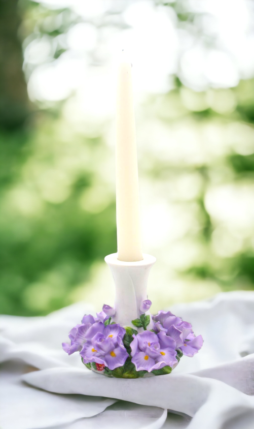 Ceramic 7/8’’ Tapper Candle Holder with Iris Flowers Home Décor Gift for Her Mom Kitchen Décor Wedding Décor Vintage