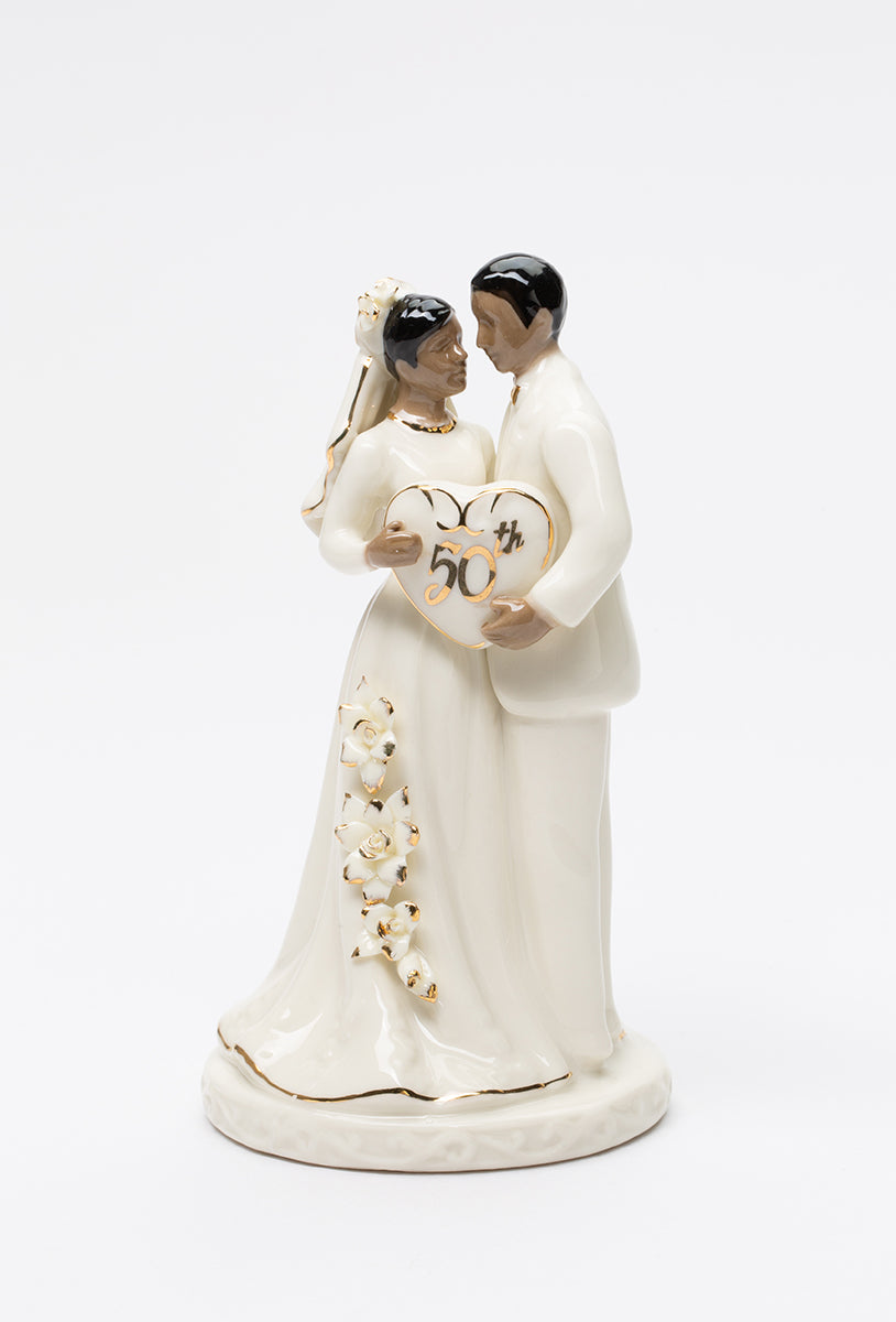 Ceramic African American 50th Anniversary Couple Cake Topper Anniversary Décor or Gift - cake topper