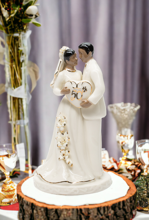 Ceramic African American 50th Anniversary Couple Cake Topper Anniversary Décor or Gift - cake topper