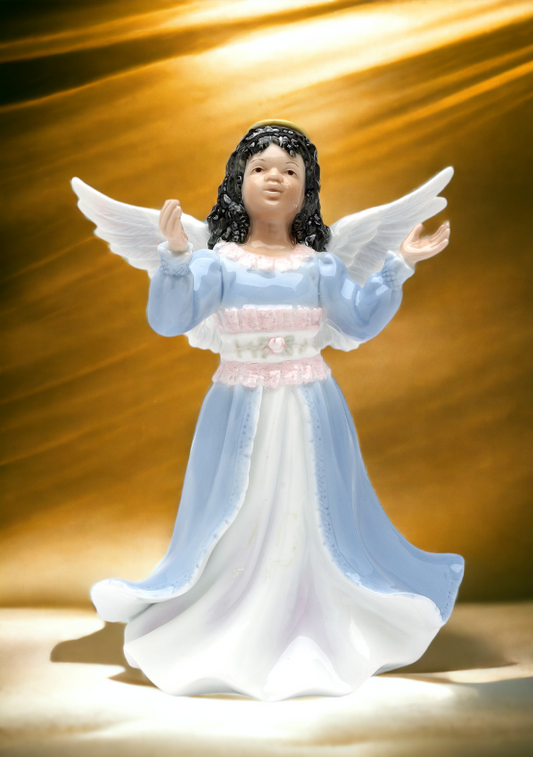 Ceramic African American Angel Girl Figurine Home Décor Religious Décor Religious Gift Church Décor Baptism Gift