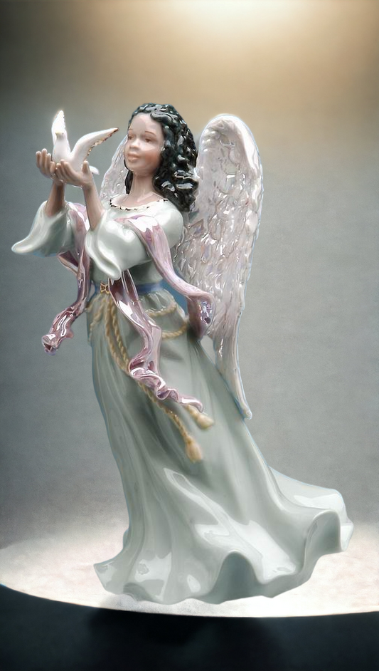 Ceramic African American Angel With Dove Music Box Home Décor Religious Décor Religious Gift Church Décor Baptism Gift
