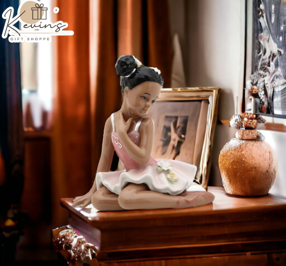 Ceramic African American Ballerina Girl In Pink Dress Home Décor Gift for Her Gift for Daughter Gift for Ballerina