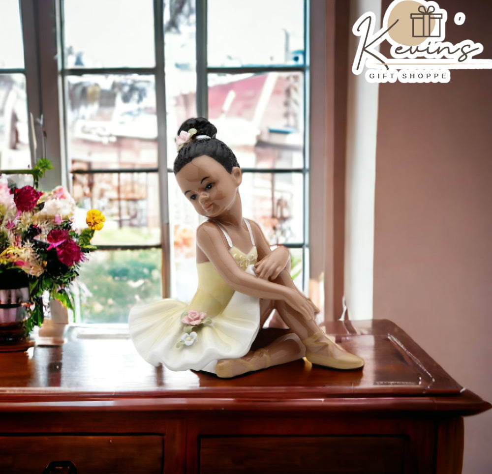 Ceramic African American Ballerina Girl In Yellow Dress Home Décor Gift for Her Gift for Daughter Gift for Ballerina