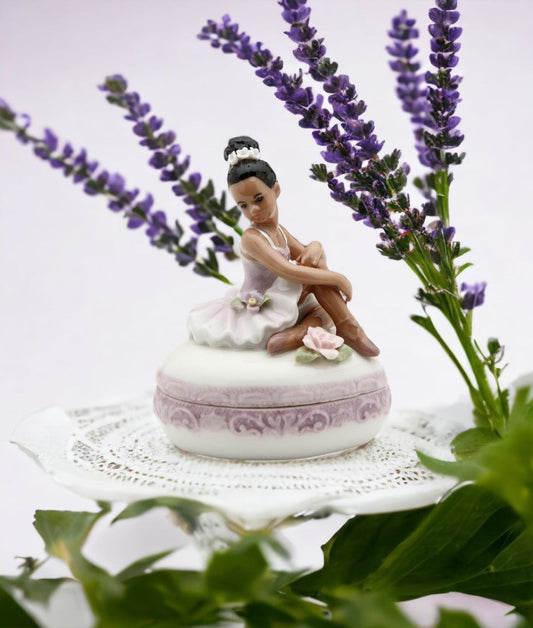Ceramic African American Ballerina Girl Jewelry Box Home Décor Gift for Her Gift for Daughter Gift for Ballerina Dancer