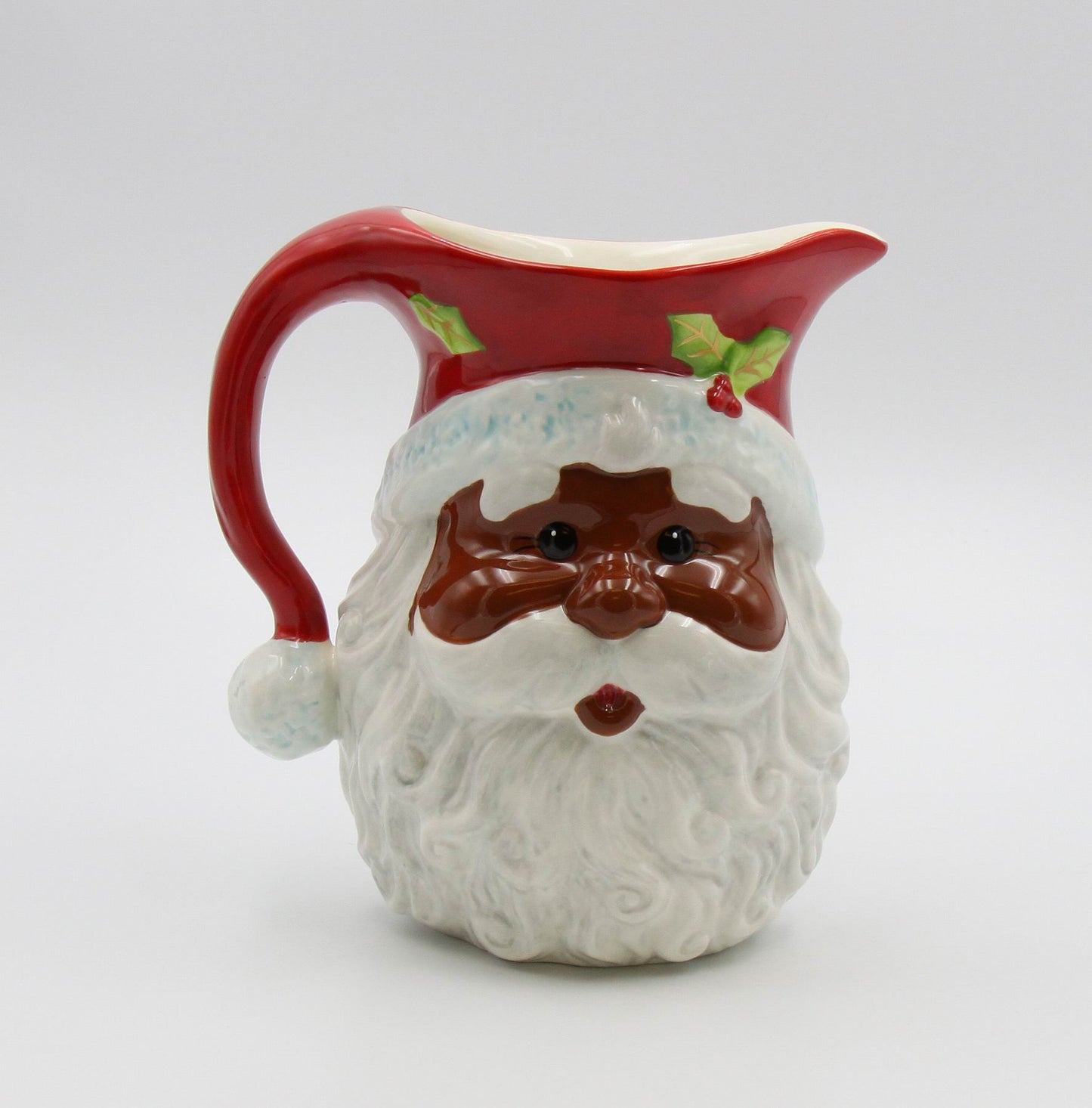 Ceramic African American Christmas Santa Claus Drink Pitcher Home Décor Gift for Her Gift for Mom Kitchen Décor