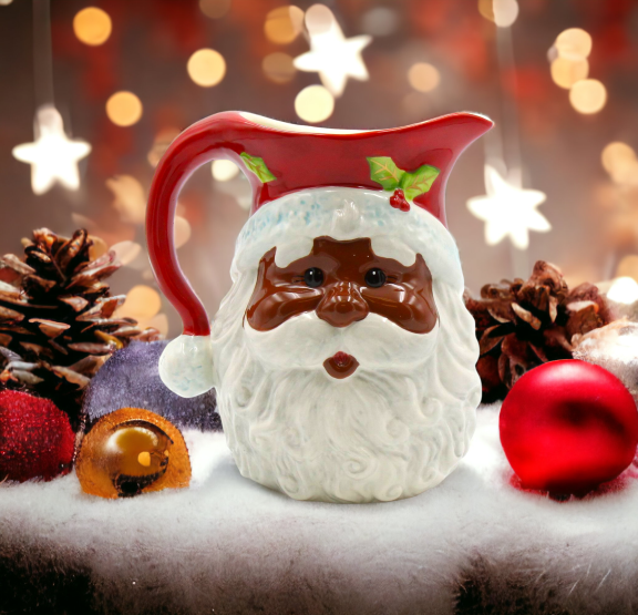 Ceramic African American Christmas Santa Claus Drink Pitcher Home Décor Gift for Her Gift for Mom Kitchen Décor