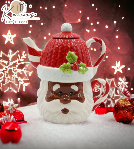 Ceramic African American Christmas Santa Claus Tea For One Gift for Her Gift for Mom Tea Party Décor Café Décor