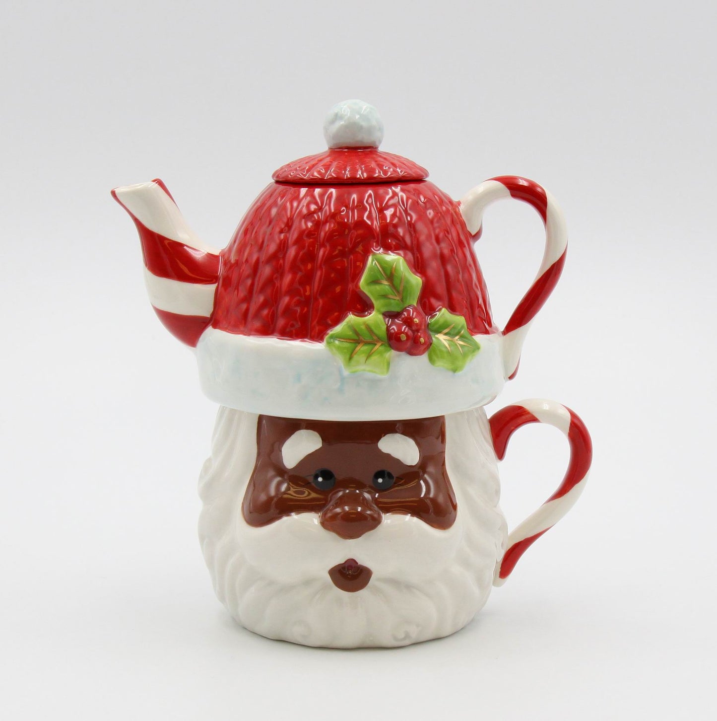 Ceramic African American Christmas Santa Claus Tea For One Gift for Her Gift for Mom Tea Party Décor Café Décor