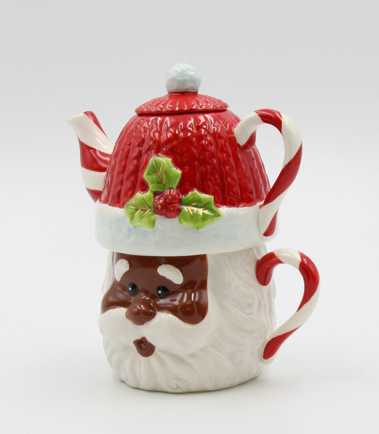 Ceramic African American Christmas Santa Claus Tea For One Gift for Her Gift for Mom Tea Party Décor Café Décor