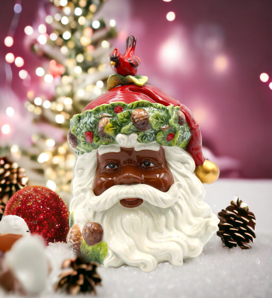 Ceramic African American Christmas Santa Cookie Jar Home Décor Gift for Her Gift for Mom Kitchen Décor Christmas Décor