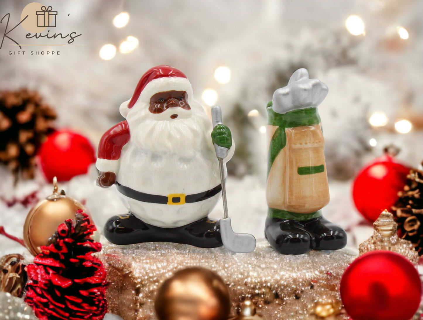 Ceramic African American Golfing Santa Christmas Salt And Pepper Shakers Home Décor Gift for Him Gift for Dad Kitchen
