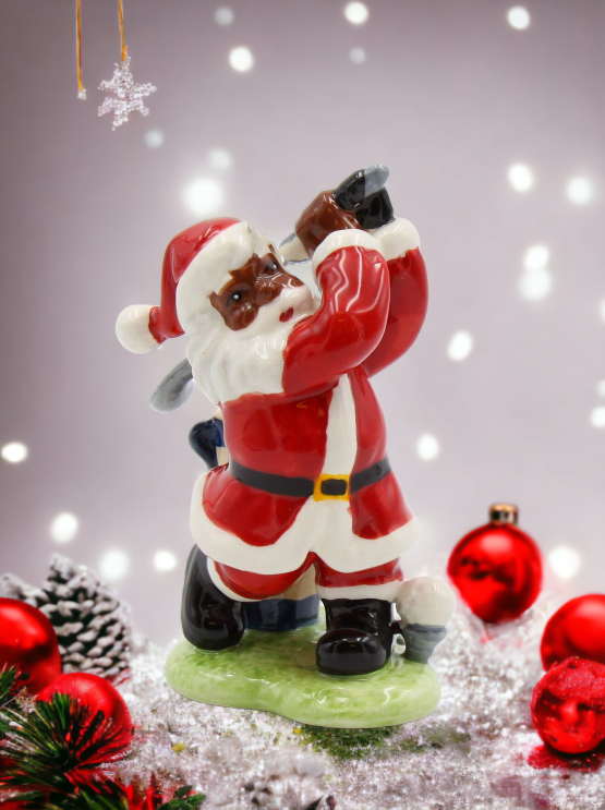 Ceramic African American Golfing Santa Ornament Home Décor Gift for Her Mom Him Dad Christmas tree Décor Wall Decor
