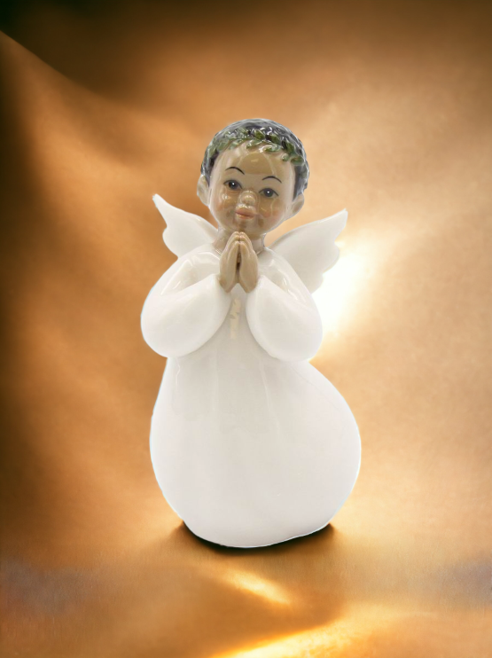 Ceramic African American Guardian Angel Boy Figurine Home Décor Religious Décor Religious Gift Church Décor Baptism