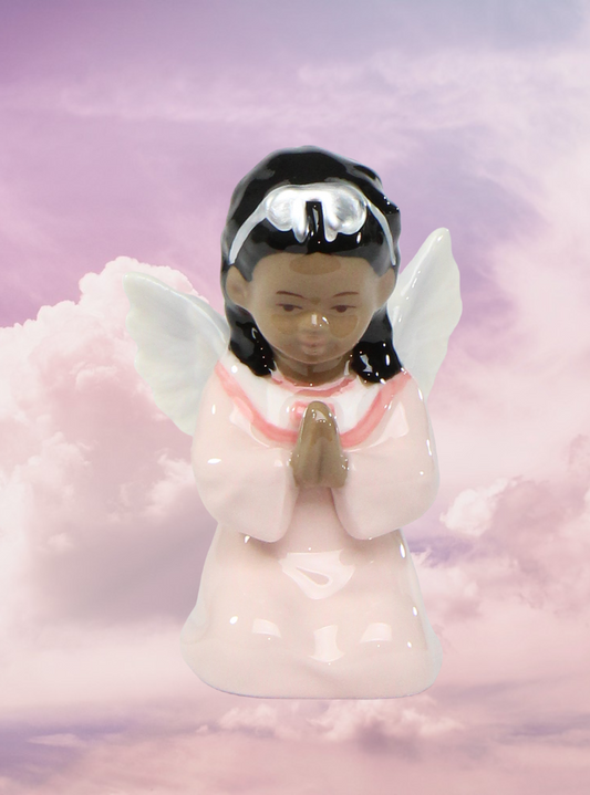 Ceramic African American Guardian Angel Girl Praying Figurine Home Décor Religious Décor Religious Gift Church Décor