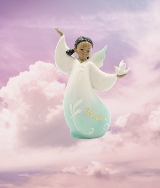 Ceramic African American Guardian Angel Girl with Dove Figurine Home Décor Religious Décor Religious Gift Church Décor