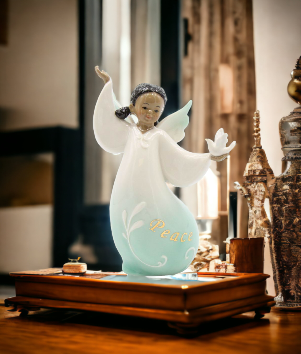 Ceramic African American Guardian Angel Girl with Dove Figurine Home Décor Religious Décor Religious Gift Church Décor