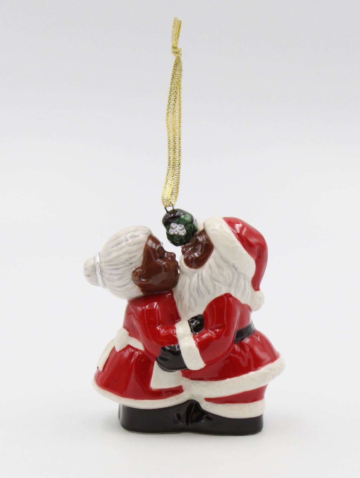 African American Kissing Santa Couple Ornament - kevinsgiftshoppe