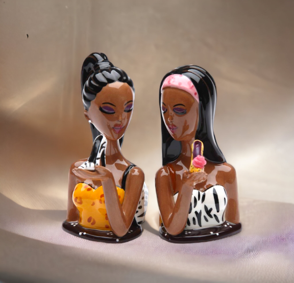Ceramic African American Ladies Salt & Pepper Shakers Home Décor Gift for Her Gift for Mom Gift for Friend or Coworker