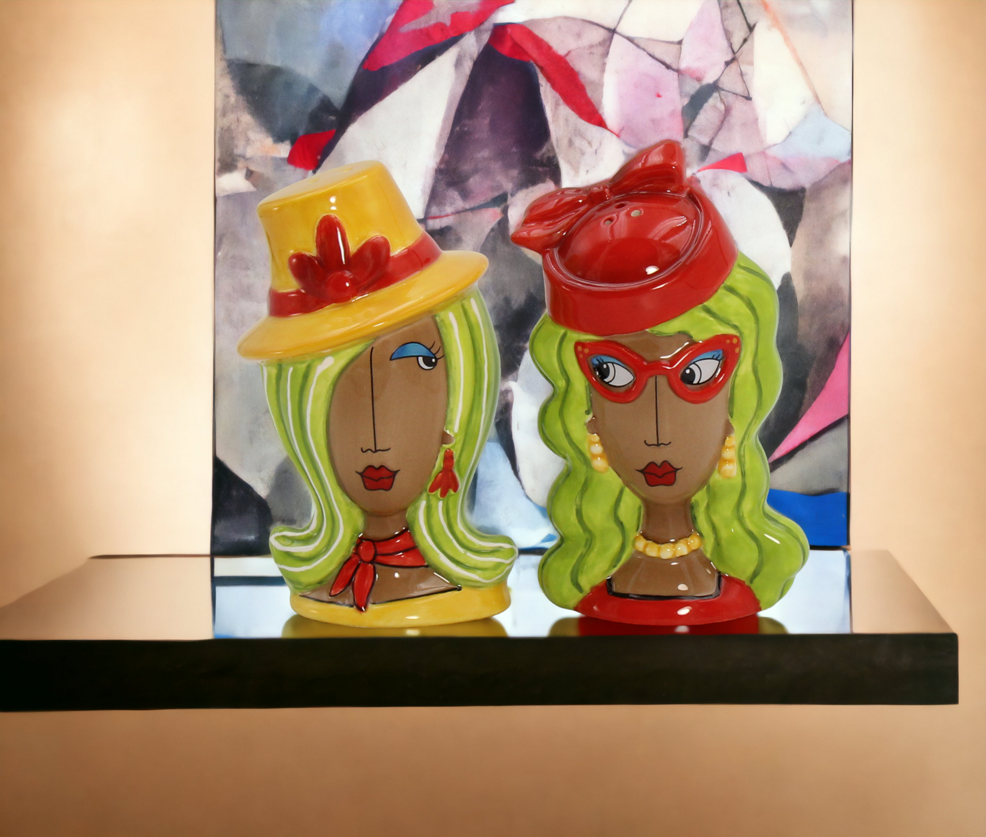 Ceramic African American Ladies Wearing Hats Salt and Pepper Shakers Home Décor Gift for Her Mom Friend or Coworker
