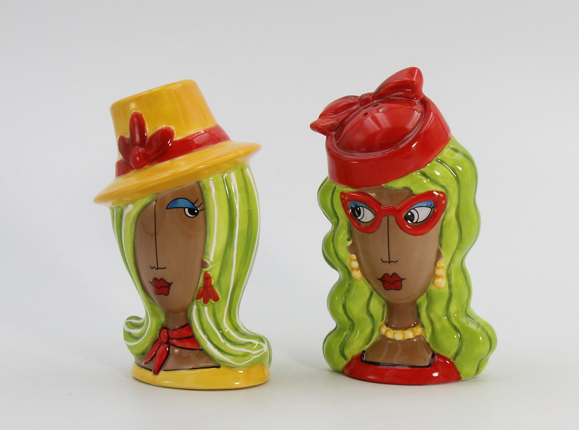 Ceramic African American Ladies Wearing Hats Salt and Pepper Shakers Home Décor Gift for Her Mom Friend or Coworker