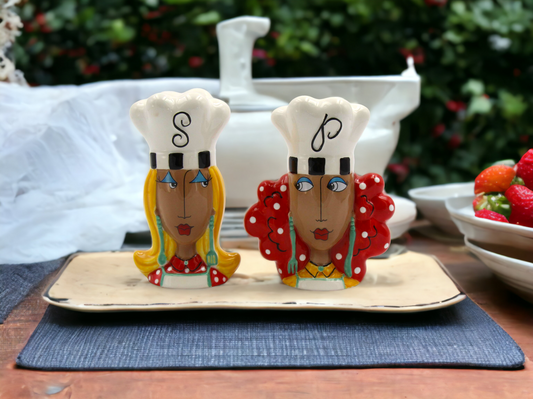Ceramic African American Lady Chef Salt and Pepper Shakers Home Décor Gift for Her Mom Friend or Coworker Kitchen Décor