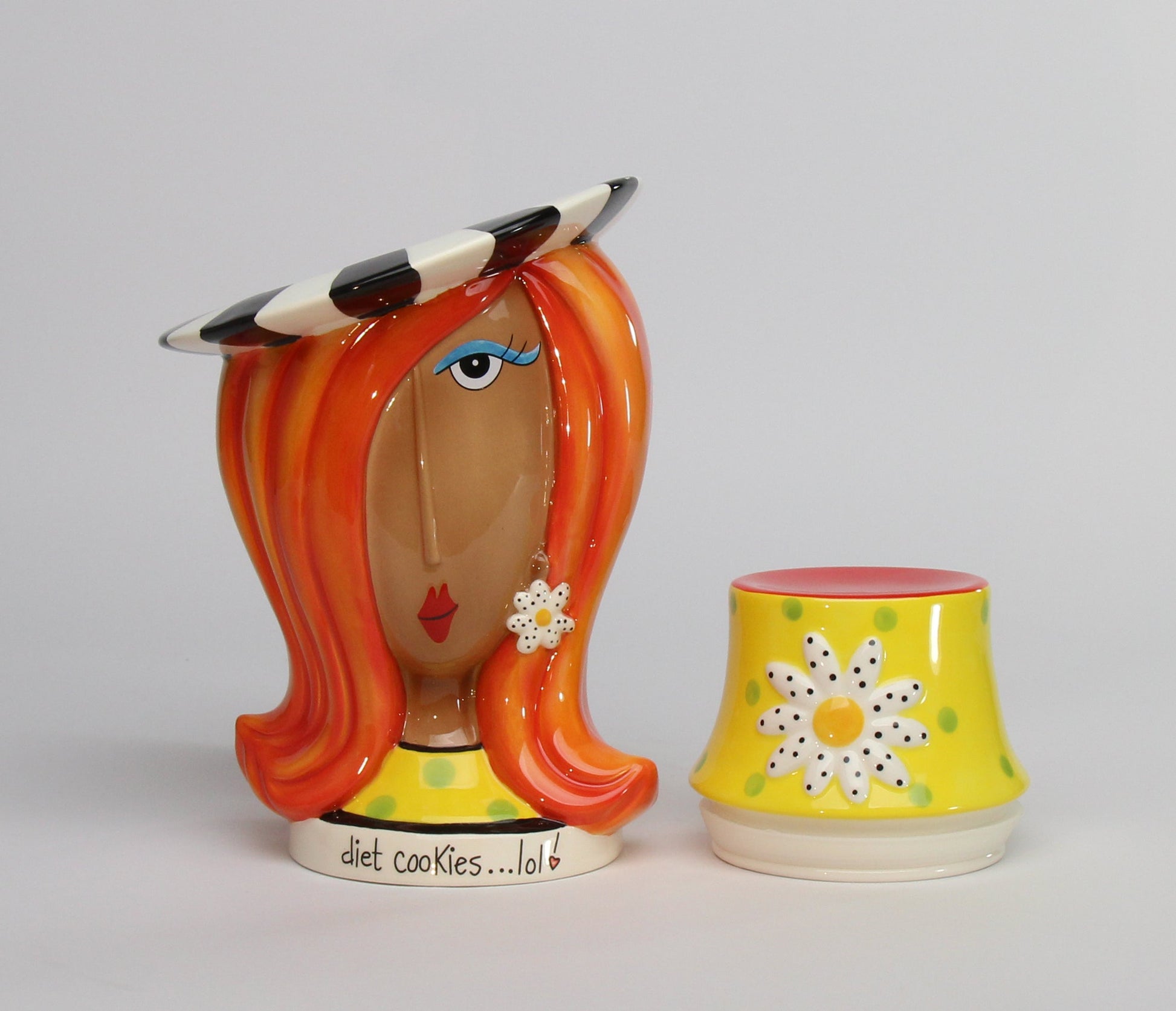 Ceramic African American Lady Daisy Flower Hat Cookie Jar Home Décor Gift for Her Mom Friend or Coworker Kitchen Décor