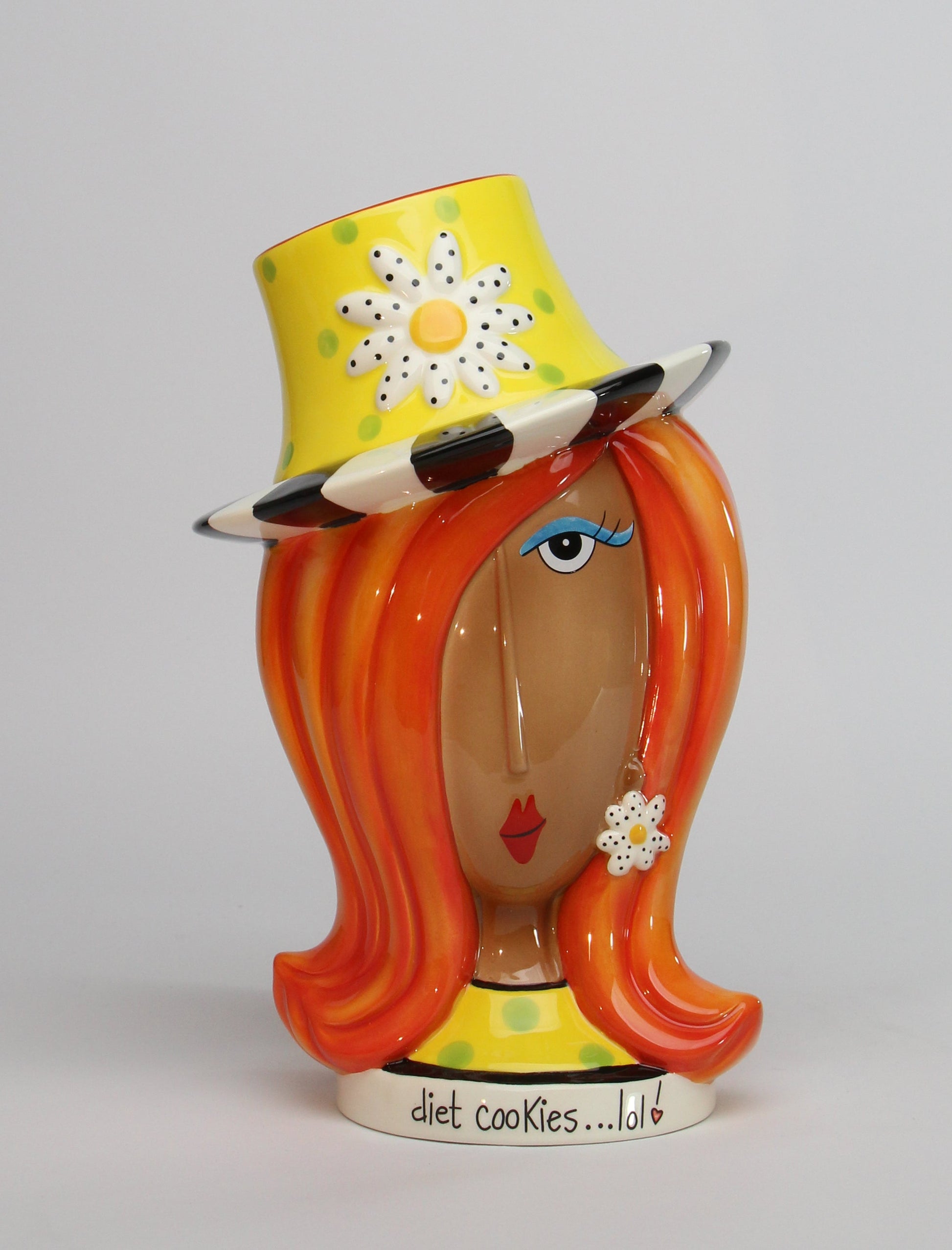 Ceramic African American Lady Daisy Flower Hat Cookie Jar Home Décor Gift for Her Mom Friend or Coworker Kitchen Décor