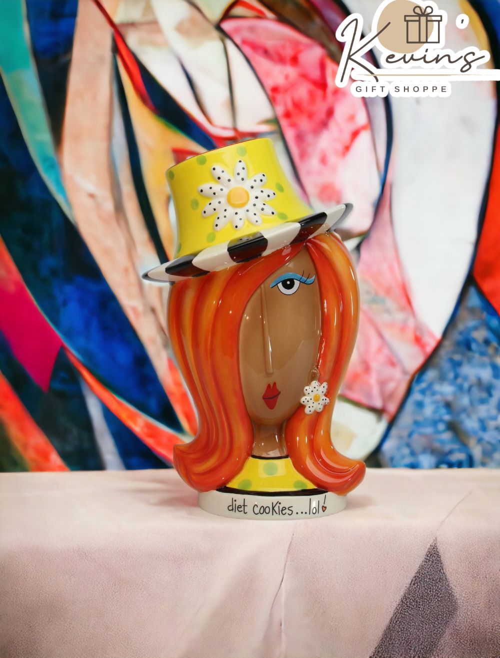 Ceramic African American Lady Daisy Flower Hat Cookie Jar Home Décor Gift for Her Mom Friend or Coworker Kitchen Décor