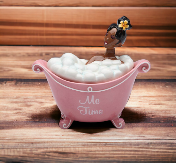 Ceramic African American Lady Me Time Jewelry Box Home Décor Gift for Her Mom Friend or Coworker Vanity Décor - Jewelry