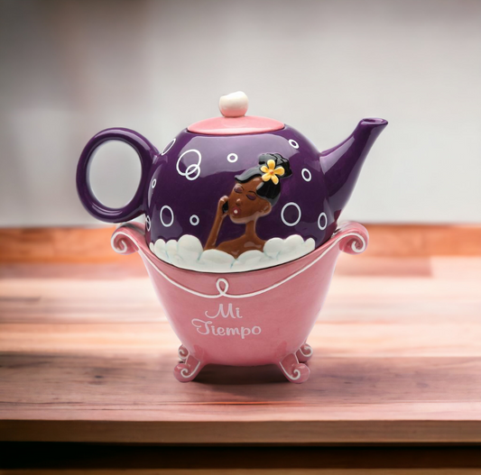 Ceramic African American Lady Mi Tiempo Tea For One Gift for Her Gift for Mom Kitchen Décor Tea Party Décor Café Décor