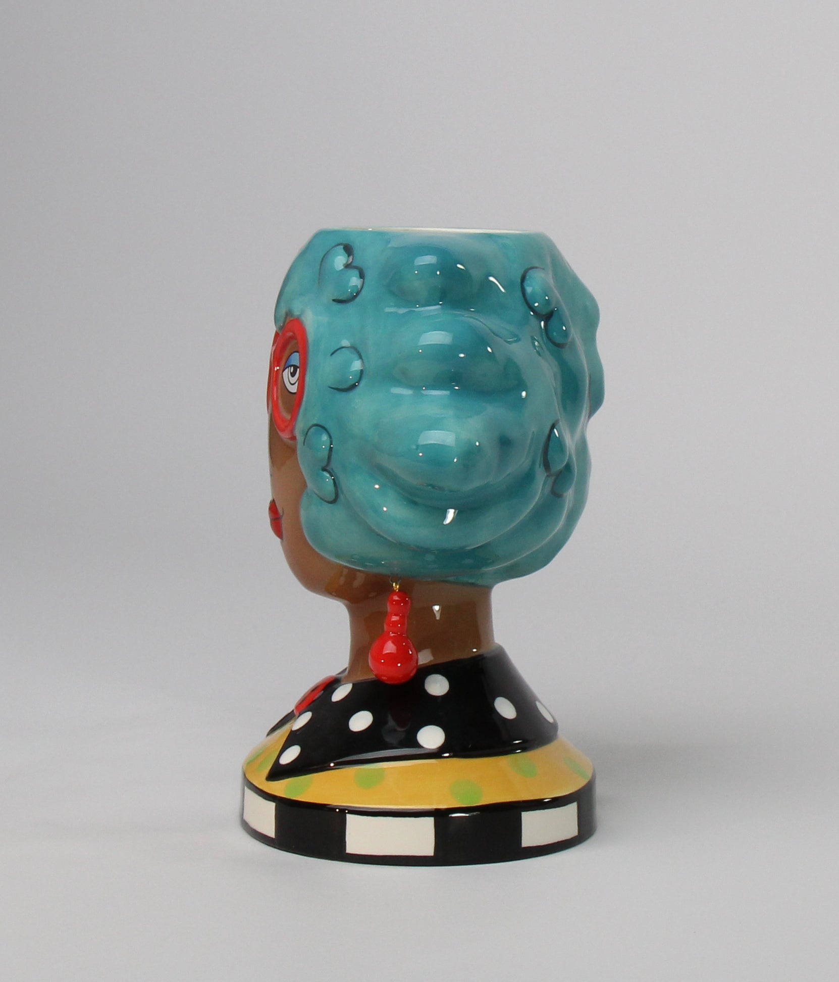 Ceramic African American Lady with Blue Hair Makeup Brush Utensil Holder Home Décor Gift for Her Mom Friend or Coworker