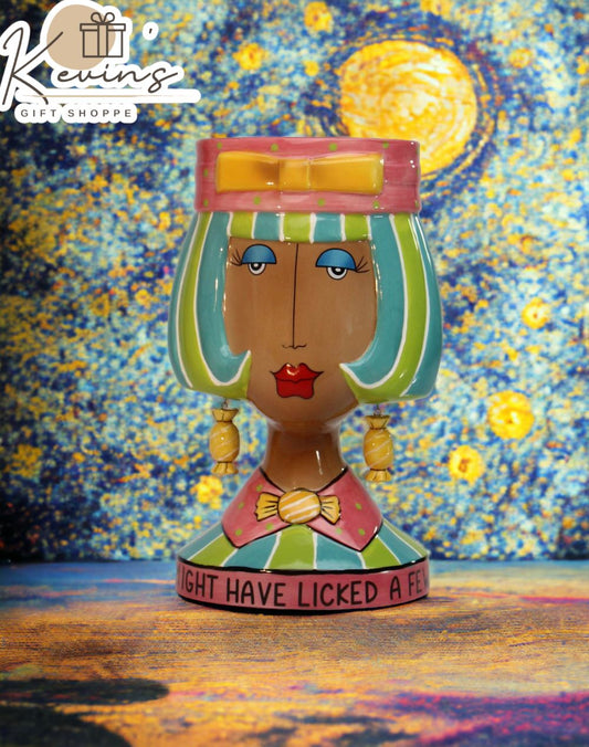 Ceramic African American Lady with Colorful Hair Candy Holder or Vase Home Décor Gift for Her Mom Friend or Coworker