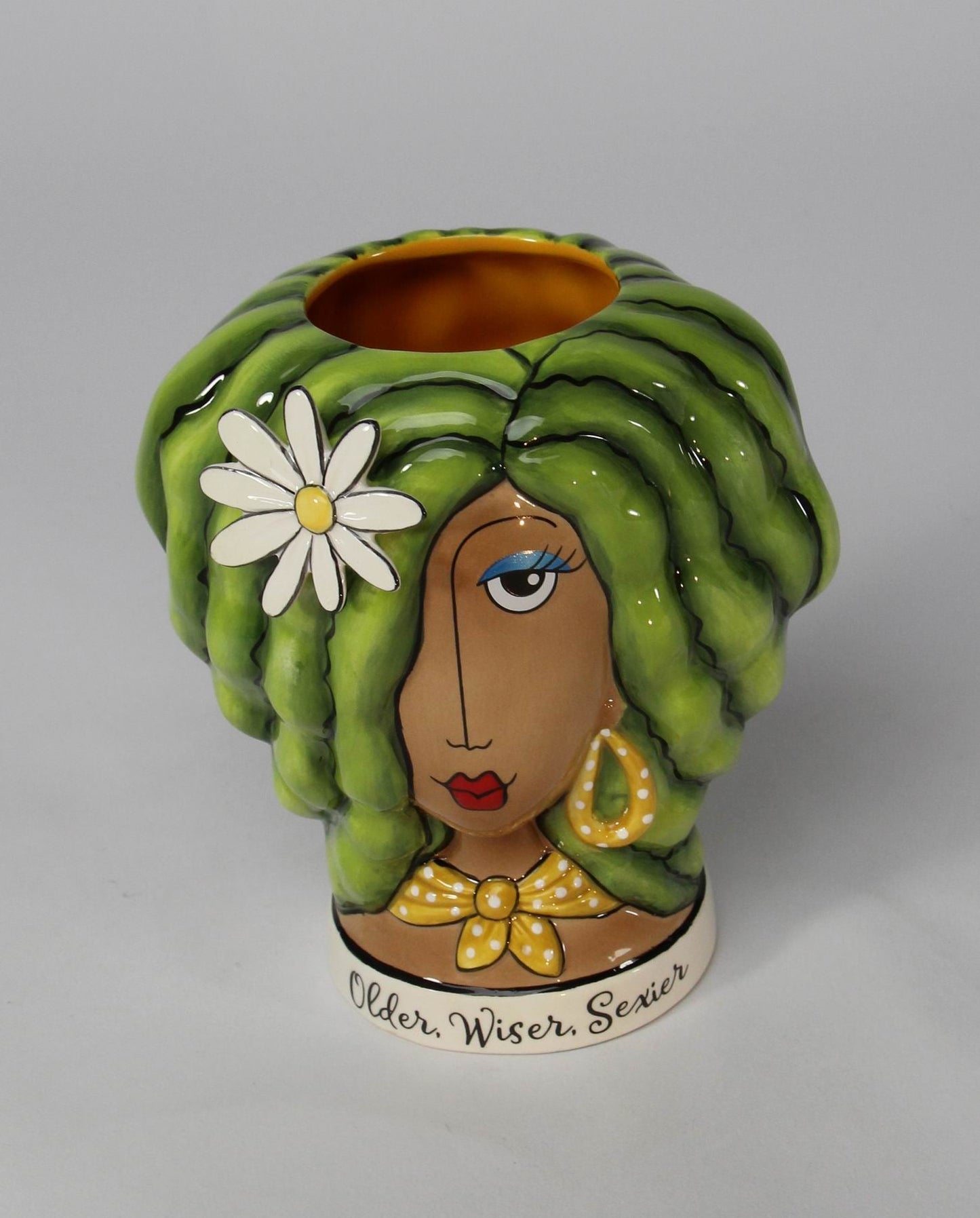Ceramic African American Lady with Green Hair Makeup Brush or Pen Holder Home Décor Gift for Her Mom Friend or Coworker
