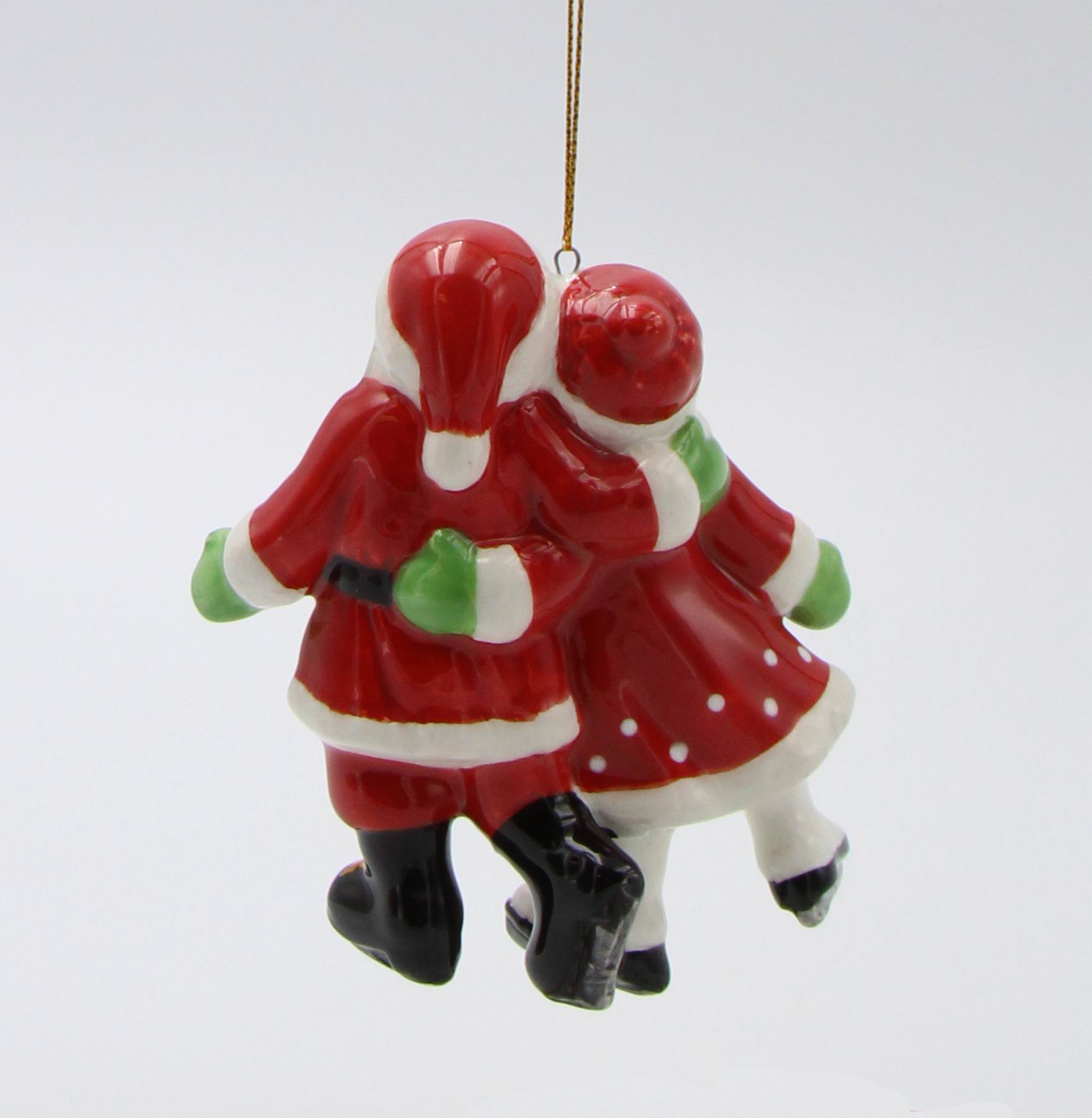 Ceramic African American Santa And Mrs. Claus Ice Skating Ornament Gift for Her Mom Him Dad Christmas tree Décor Wall