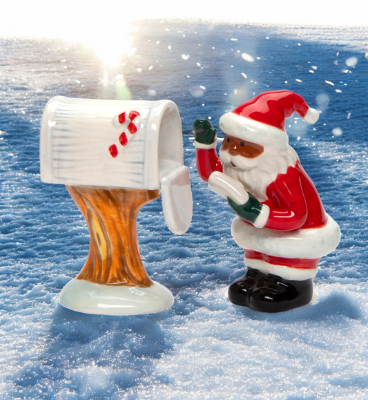 Ceramic African American Santa Checking Mailbox Salt and Pepper Shakers Christmas Decor Gift for Her - Salt & Pepper