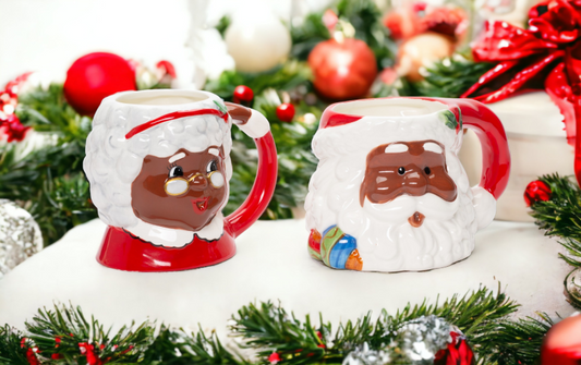 Ceramic African American Santa Claus and Mrs. Claus Mug Pair Home Décor Gift for Her Gift for Mom Kitchen Décor