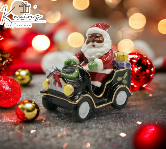 Ceramic African American Santa Claus Driving Car Salt and Pepper Shakers Gift for Her Gift for Mom Kitchen Décor