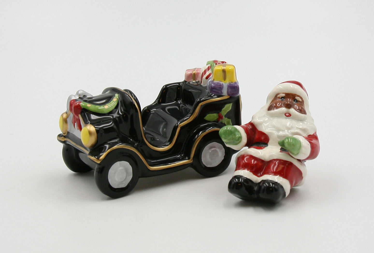 Ceramic African American Santa Claus Driving Car Salt and Pepper Shakers Gift for Her Gift for Mom Kitchen Décor