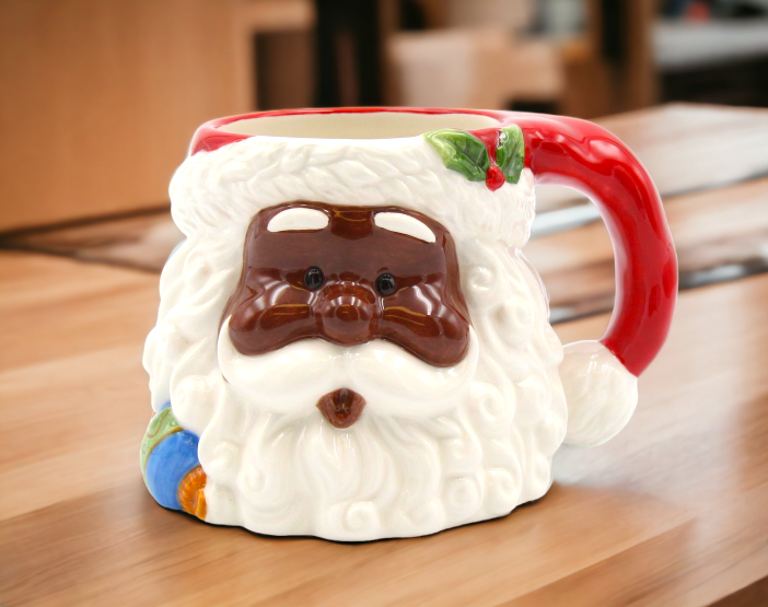 Ceramic African American Santa Claus Mug Home Décor Gift for Her Gift for Mom Kitchen Décor Christmas Décor - Mugs