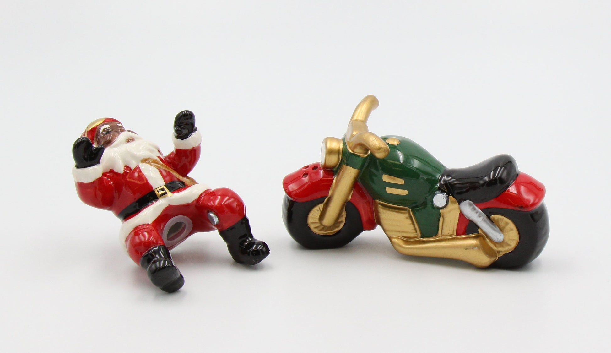 Ceramic African American Santa Claus Riding Motorcycle Salt And Pepper Gift for Him Gift for Dad Kitchen Décor