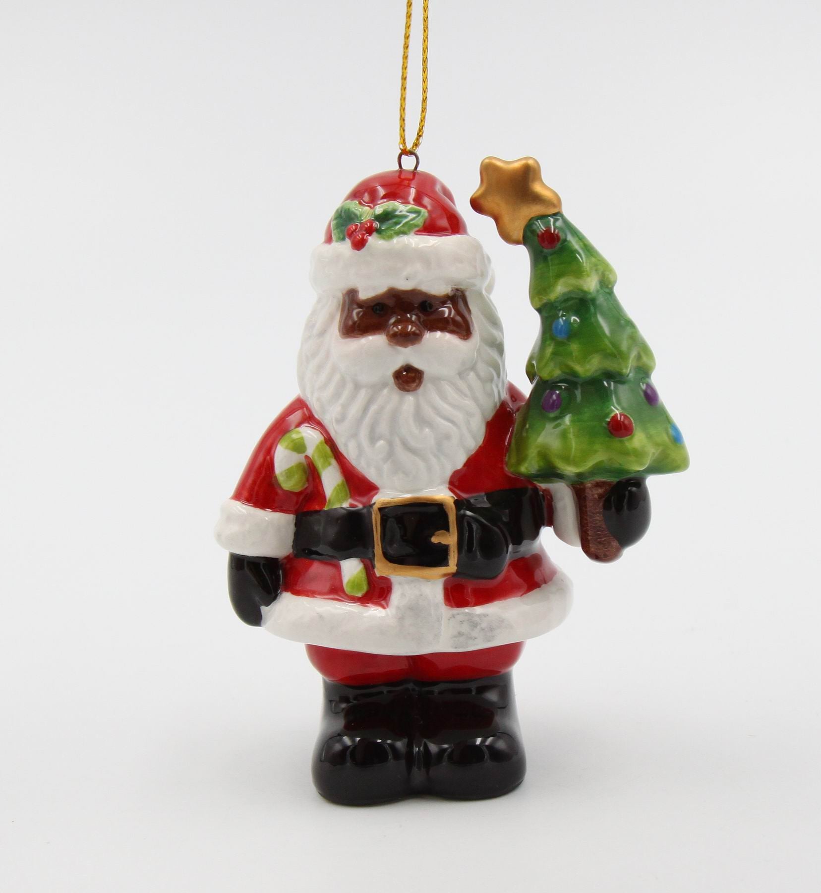 African American Santa With Christmas Tree Ornament - kevinsgiftshoppe