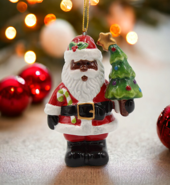 Ceramic African American Santa Claus With Christmas Tree Ornament Home Décor Gift for Her Gift for Mom Kitchen Décor
