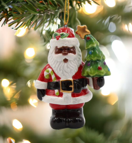 Ceramic African American Santa Claus With Christmas Tree Ornament Home Décor Gift for Her Gift for Mom Kitchen Décor