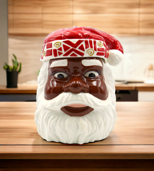 Ceramic African American Santa Cookie Jar Home Décor Gift for Her Gift for Mom Kitchen Décor Christmas Décor - Cookie