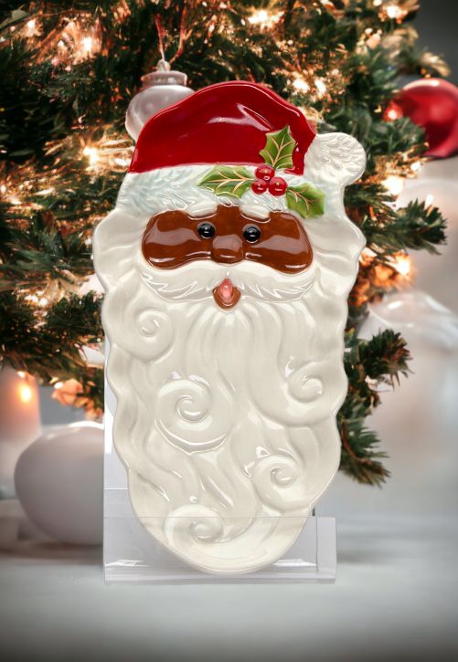 Ceramic African American Santa Dessert Tray Home Décor Gift for Her Gift for Mom Kitchen Décor Christmas Décor - Plates