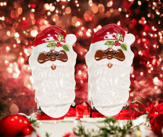 Ceramic African American Santa Dish/Spoon Rest Set/2 Home Décor Gift for Her Gift for Mom Kitchen Décor Christmas Décor