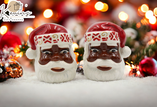Ceramic African American Santa Salt And Pepper Shaker Set Home Décor Gift for Her Gift for Mom Kitchen Décor Christmas