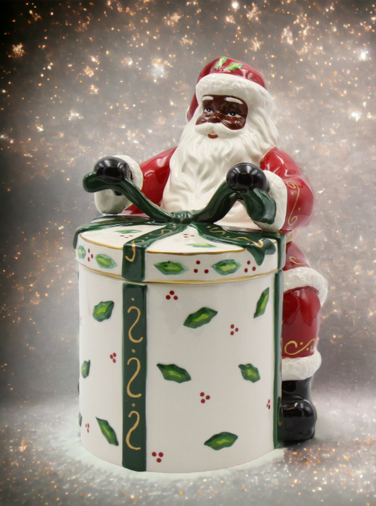 Ceramic African American Santa With Gift Cookie Jar Home Décor Gift for Her Gift for Mom Kitchen Décor Christmas Décor