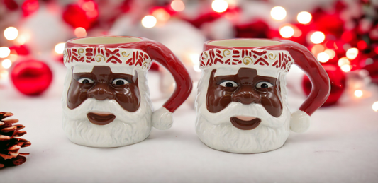 Ceramic African American Set Of 2 Santa Mug Home Décor Gift for Her Gift for Mom Kitchen Décor Christmas Décor - Mugs