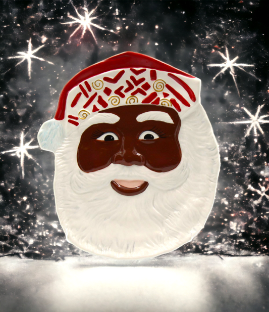 Ceramic African American Set Of 2 Santa Plates Home Décor Gift for Her Gift for Mom Kitchen Décor Christmas Décor